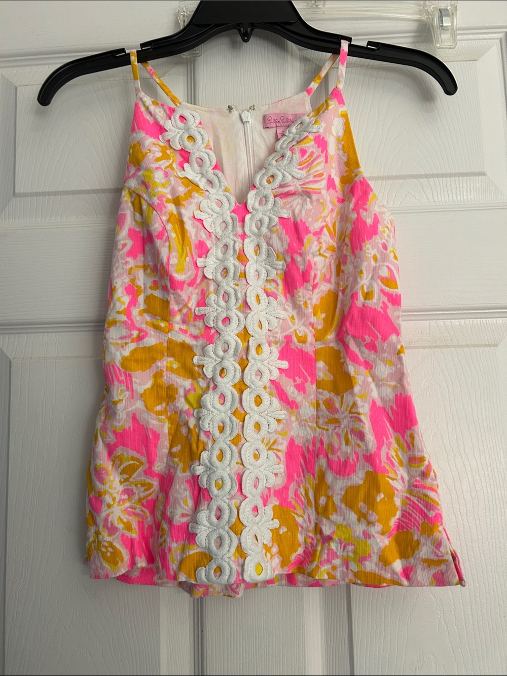 Lilly Pulitzer Pink and Yellow Floral Crochet-Trim Tank